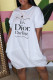 White Fashion Casual Print Letter O Neck One Step Skirt Dresses