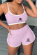 Pink Fashion Casual Print Letter Spaghetti Strap Sleeveless Two Pieces