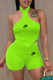 Fluorescent Green Fashion Street Print Letter Halter Sleeveless Two Pieces
