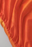 Orange Fashion Sexy Print Bandage Hollowed Out Backless Halter Strapless Dress