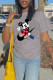 Grey Fashion Street Character Patchwork O Neck T-Shirts