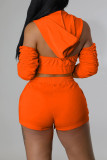 Orange Fashion Casual Letter Solid Patchwork Backless Hooded Collar Three Quarter Two Pieces