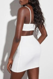 White Sexy Casual Solid Hollowed Out Backless Spaghetti Strap One Step Skirt Dresses