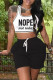 Black Fashion Casual Letter Print Basic U Neck Sleeveless Two Pieces