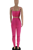 Pink Sexy Solid Split Joint Fold Spaghetti Strap Sleeveless Two Pieces