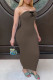 Coffee Fashion Celebrities Print Letter Strapless One Step Skirt Dresses