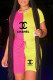 Pink Yellow Fashion Casual Print Patchwork O Neck Short Sleeve Two Pieces