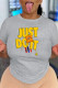 Grey Fashion Casual Print Letter O Neck T-Shirts