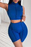 Coffee Fashion Casual Sportswear Solid Patchwork Turtleneck Sleeveless Two Pieces