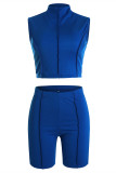 Coffee Fashion Casual Sportswear Solid Patchwork Turtleneck Sleeveless Two Pieces