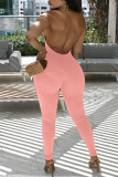 Pink Sexy Solid Patchwork Backless Halter Regular Jumpsuits