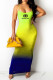 Yellow Fashion Sexy Gradual Change Letter Spaghetti Strap One Step Skirt Dresses