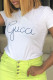 White Fashion Print Patchwork Letter O Neck T-Shirts