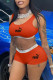 Tangerine Red Fashion Simplicity Print Letter U Neck Sleeveless Two Pieces