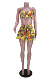 Multicolor Fashion Sexy Print Bandage Backless Spaghetti Strap Sleeveless Two Pieces