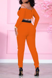 Red Fashion Casual Solid Patchwork Backless V Neck Long Sleeve Two Pieces