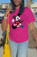 Rose Red Fashion Street Character Patchwork O Neck T-Shirts