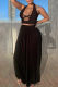 Black Fashion Sexy Solid Backless Halter Sleeveless Two Pieces