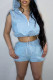 Sky Blue Casual Solid Split Joint Hooded Collar Sleeveless Two Pieces