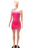 Pink Sexy Solid Bandage Hollowed Out Patchwork Strapless Dresses