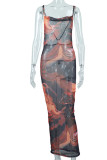Colour Sexy Print Patchwork Spaghetti Strap One Step Skirt Dresses