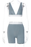 Grey Sexy Solid Patchwork V Neck Sleeveless Two Pieces
