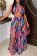 Red Fashion Sexy Print Hollowed Out Backless Slit O Neck Long Dress Dresses