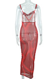 Colour Sexy Print Patchwork Spaghetti Strap One Step Skirt Dresses