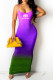 Purple Fashion Sexy Gradual Change Letter Spaghetti Strap One Step Skirt Dresses