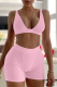 Pink Sexy Solid Patchwork V Neck Sleeveless Two Pieces
