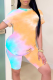 Yellow Casual Patchwork Tie-dye O Neck Short Sleeve Two Pieces