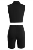 Coffee Fashion Casual Sportswear Solid Patchwork Turtleneck Sleeveless Two Pieces