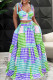 Light Purple Sexy Casual Plaid Print Bandage Spaghetti Strap Sleeveless Two Pieces