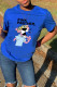 Blue Fashion Street Character Letter O Neck T-Shirts