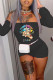 Black Casual Print Patchwork Off the Shoulder Regular Rompers