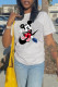 White Fashion Street Character Patchwork O Neck T-Shirts
