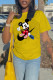 Yellow Fashion Street Character Patchwork O Neck T-Shirts
