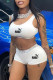 White Fashion Simplicity Print Letter U Neck Sleeveless Two Pieces