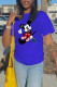 Blue Fashion Street Character Patchwork O Neck T-Shirts
