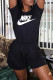 Black Fashion Sportswear Print Patchwork O Neck Rompers