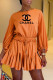 Orange Fashion Casual Print Letter O Neck Rompers