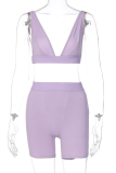 Purple Sexy Solid Patchwork V Neck Sleeveless Two Pieces
