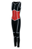 Black Sexy Sportswear Solid Patchwork Zipper Collar Skinny Jumpsuits