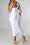 Black Fashion Sexy Solid Bandage Hollowed Out Backless Halter Long Dress Dresses