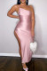 Pink Fashion Sexy Solid Backless Slit Spaghetti Strap Long Dress
