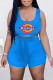 Blue Fashion Casual Print Letter U Neck Sleeveless Two Pieces