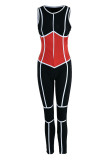 Black Sexy Sportswear Solid Patchwork Zipper Collar Skinny Jumpsuits