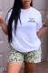 White Fashion Casual Print Letter O Neck Short Sleeve Two Pieces