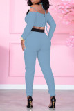 Red Fashion Casual Solid Patchwork Backless V Neck Long Sleeve Two Pieces