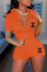 Orange Fashion Casual Print Patchwork Mandarin Collar Short Sleeve Two Pieces